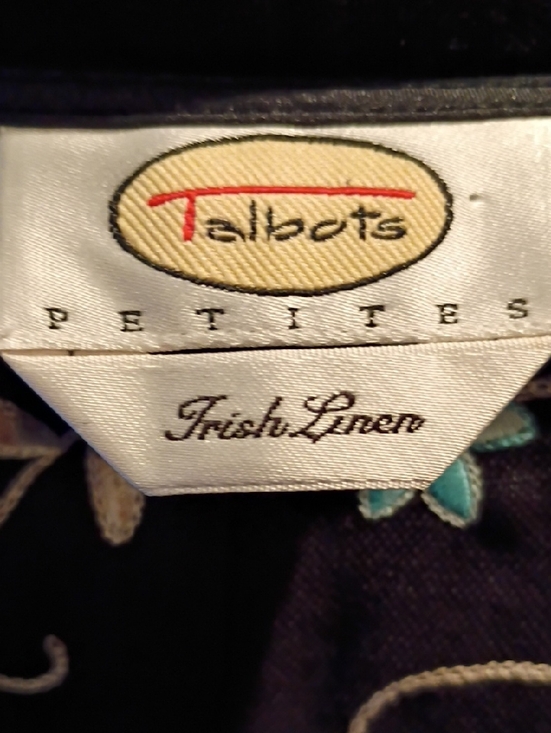 Talbots Pants - FINAL PRICE Talbots Irish Linen Black Pants with Multicolored Floral Embroidery